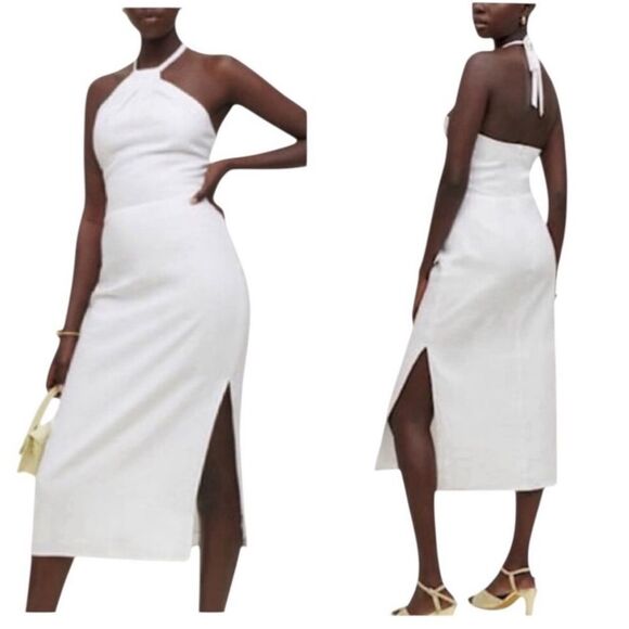 Reformation Santino Linen Halter Midi Dress White NWT $248 - Picture 1 of 6
